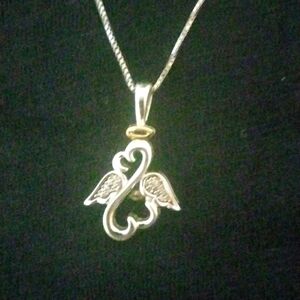 Vintage Sterling Silver Jane Seymour Open Heart Angel Necklace with Diamonds